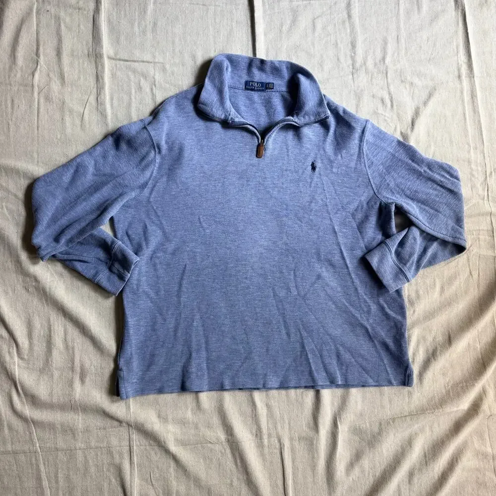 Polo Ralph Lauren Sweater Men's XL Quarter Zip Pullover Estate Rib Cotton Blue